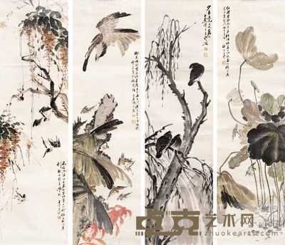 王礼 花鸟图 四屏 145×40.5cm×4